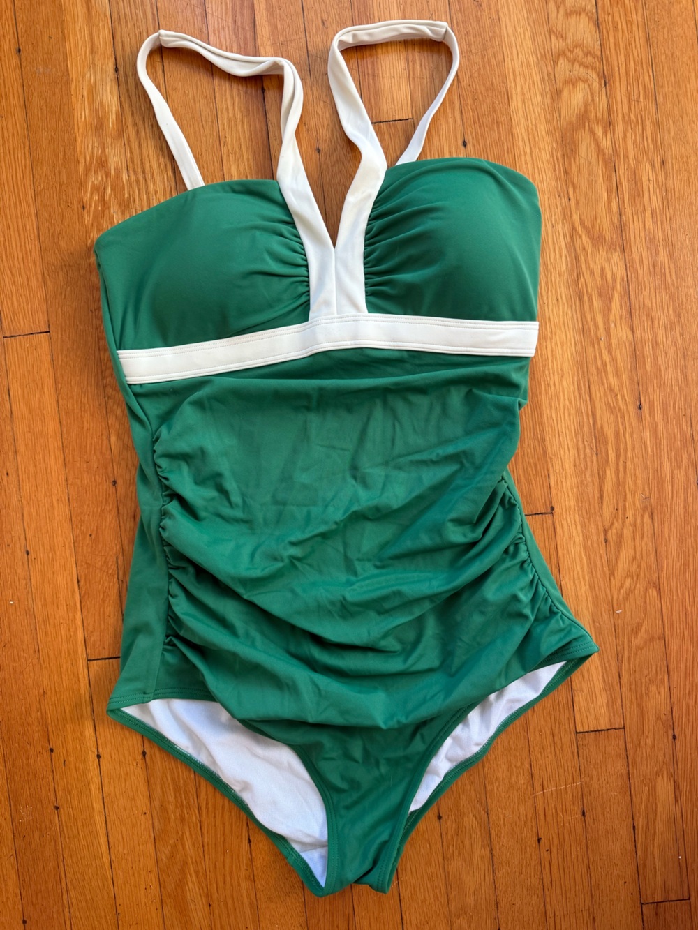 Boden Green One-Piece Swimsuit with White Trim